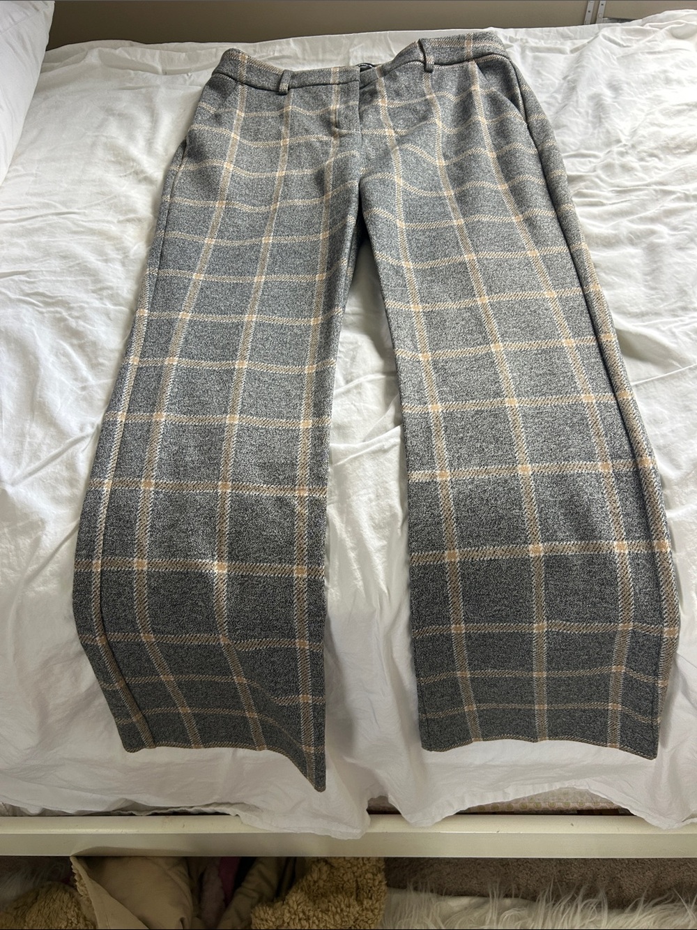 Express Women’s Gray Plaid Trousers with Tan Windowpane